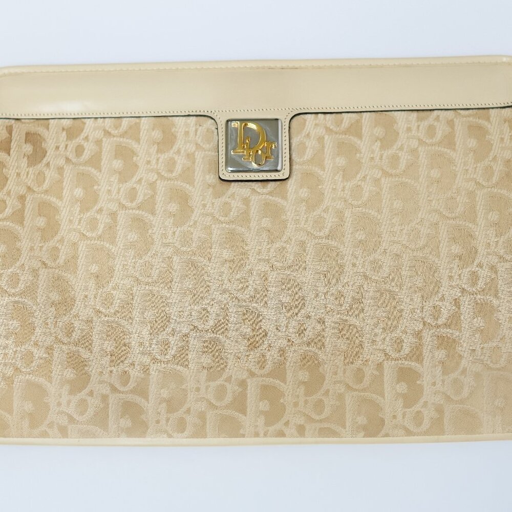 Christian Dior Clutch Bag Monogram Canvas Beige Cream Vintage
